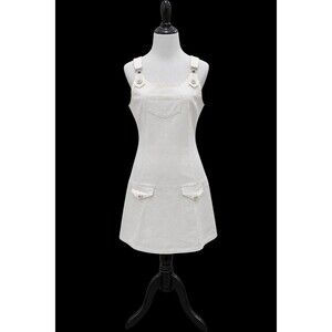 Vintage i.c.u. By Camp David White Cotton Jumper Dress Overall Pinafore Medium